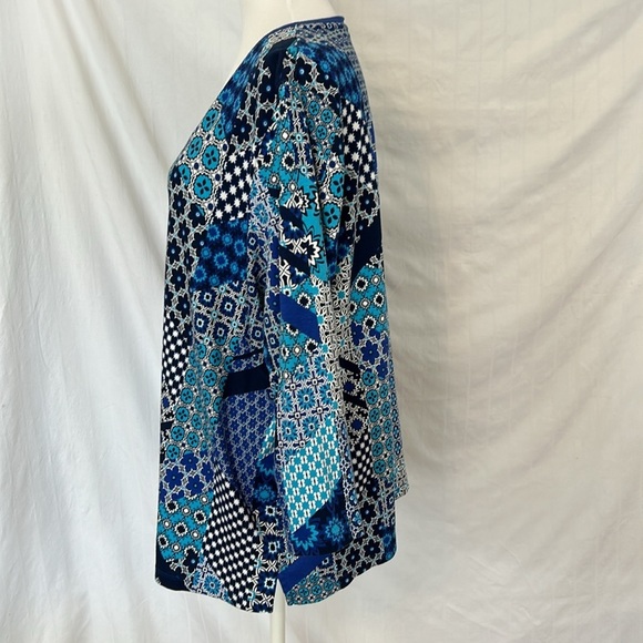Kim Rogers Woman Blue Patchwork Design V Neck Tunic Sz 2x - Picture 3 of 11